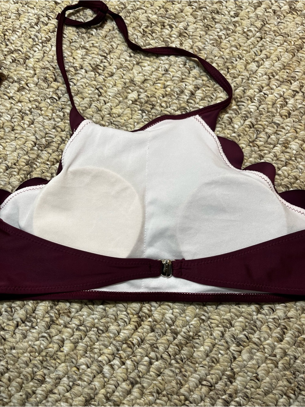 Scalloped High Neck Bikini Set Burgundy Maroon High Waisted Size L - Picture 10 of 16
